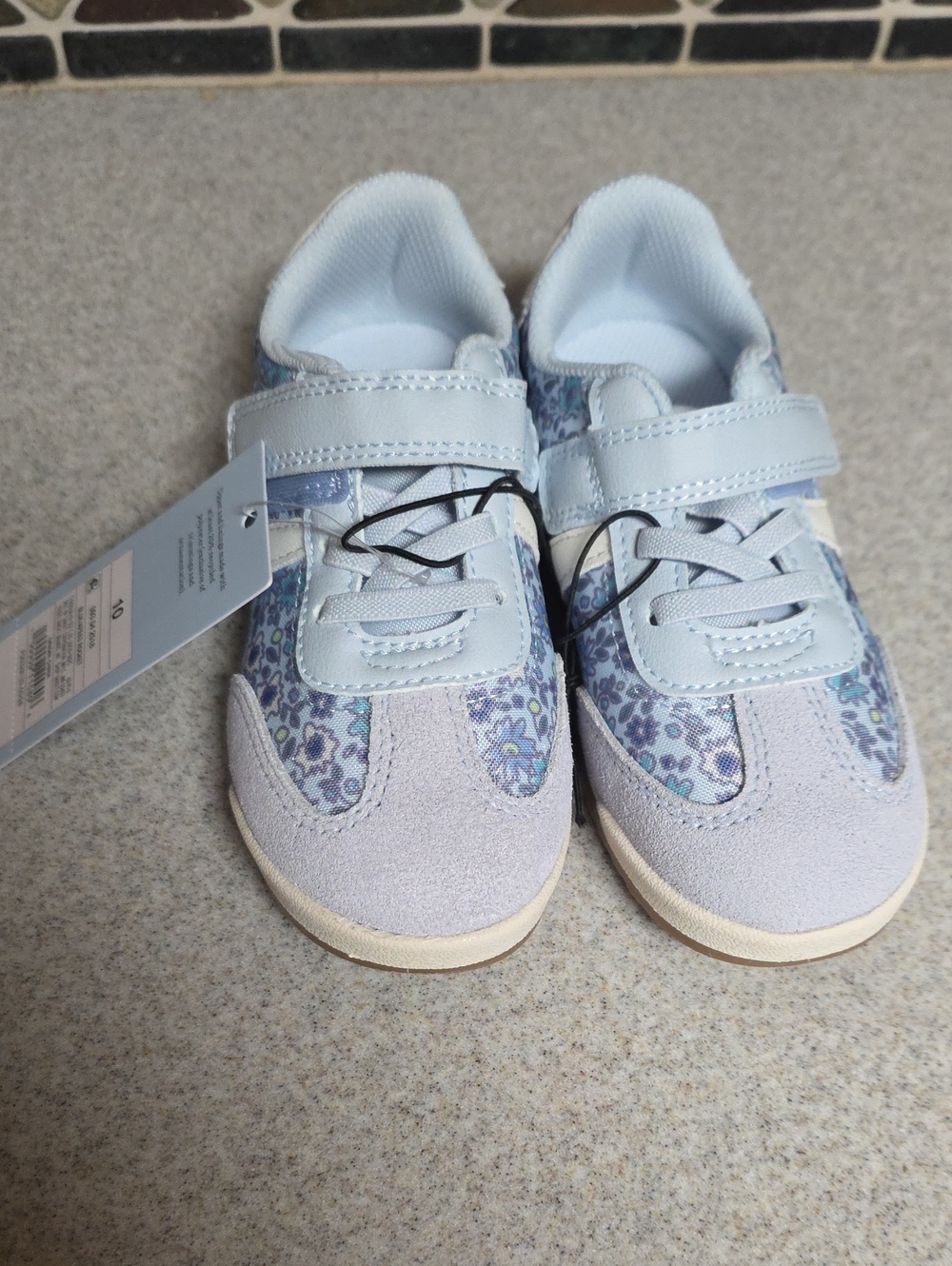 Kids Light Blue Floral Sneakers with Hook-and-Loop Strap